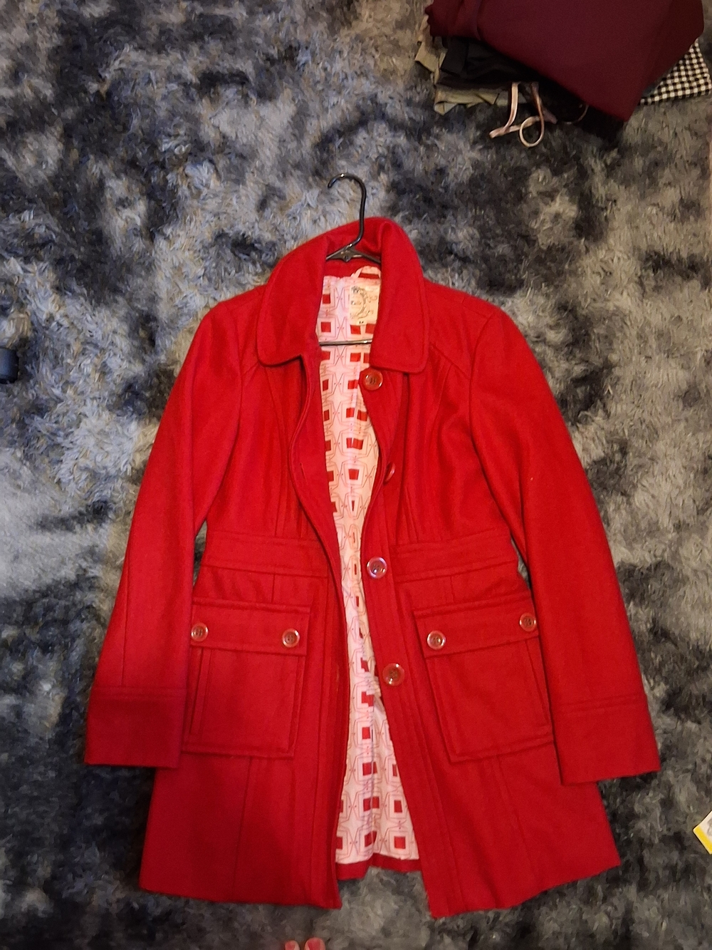 Tulle Red Wool Blend Button Front Coat